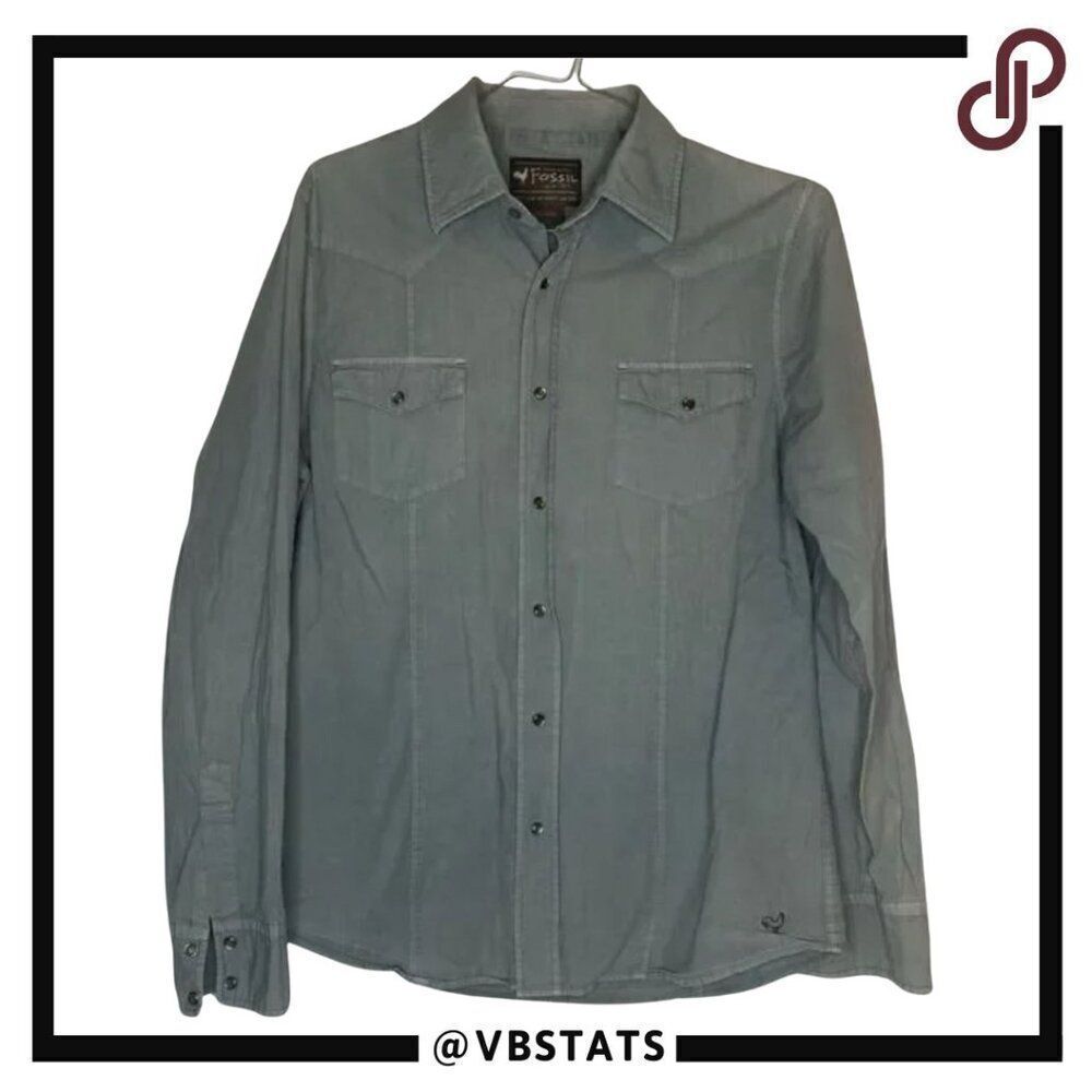 Fossil Large Double Pocket Gray Long Sleeve Button Down‎ Size Large